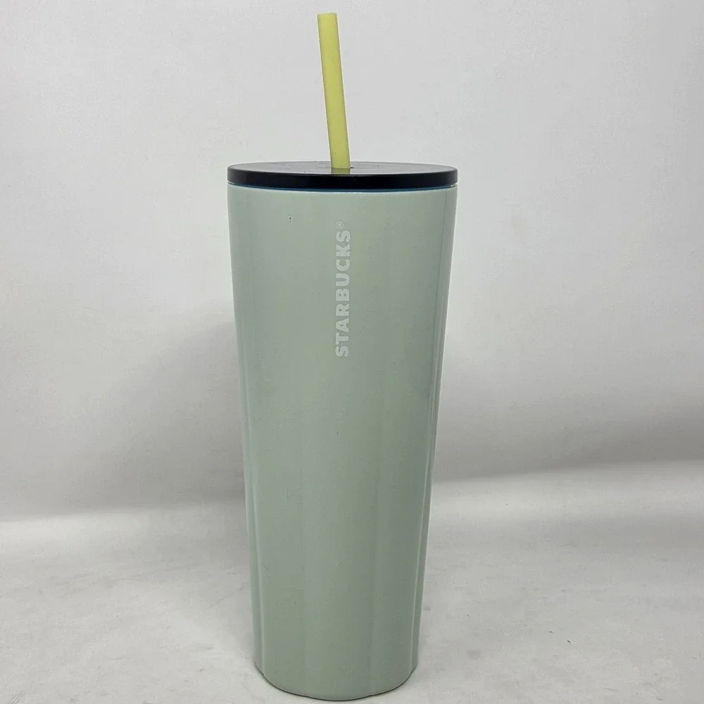 NEW Starbucks Puffy Valentine Mint Green Stainless Venti 24 oz Tumbler & Straw